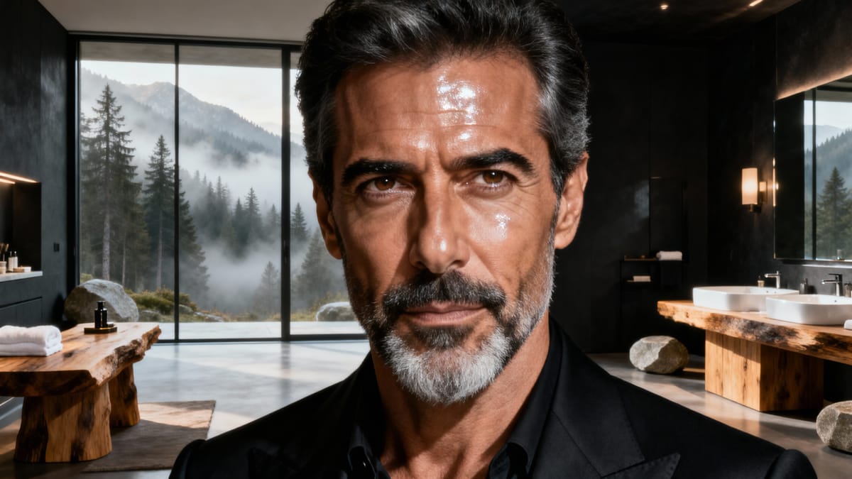 Architettura minimalista di una spa di lusso con ampie vetrate che si affacciano su una foresta alpina, trasmettendo calma e benessere